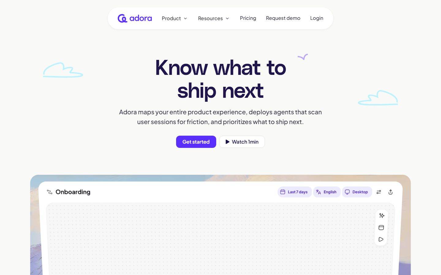 Adora homepage design, full-page screenshot