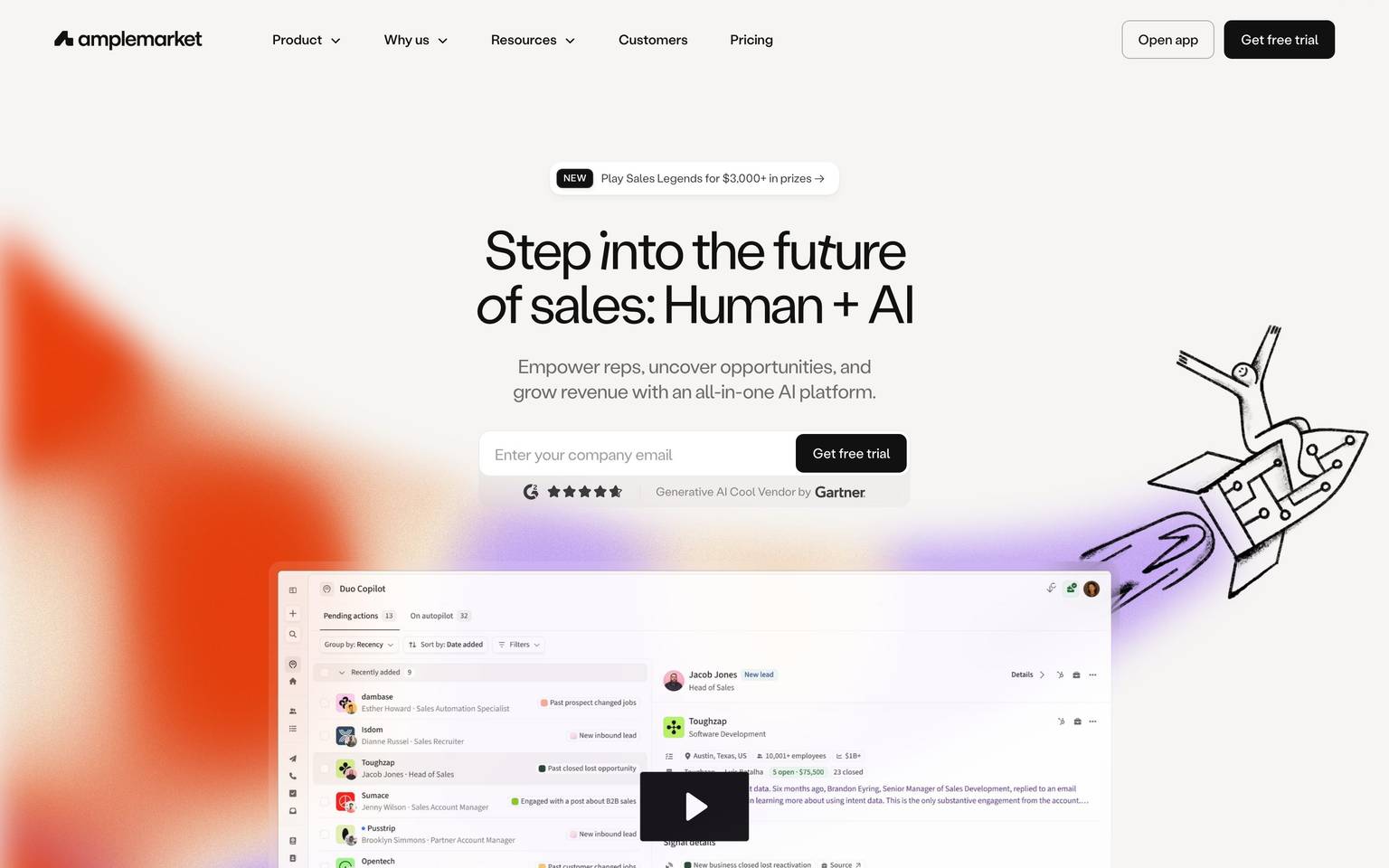 Amplemarket homepage design, full-page screenshot