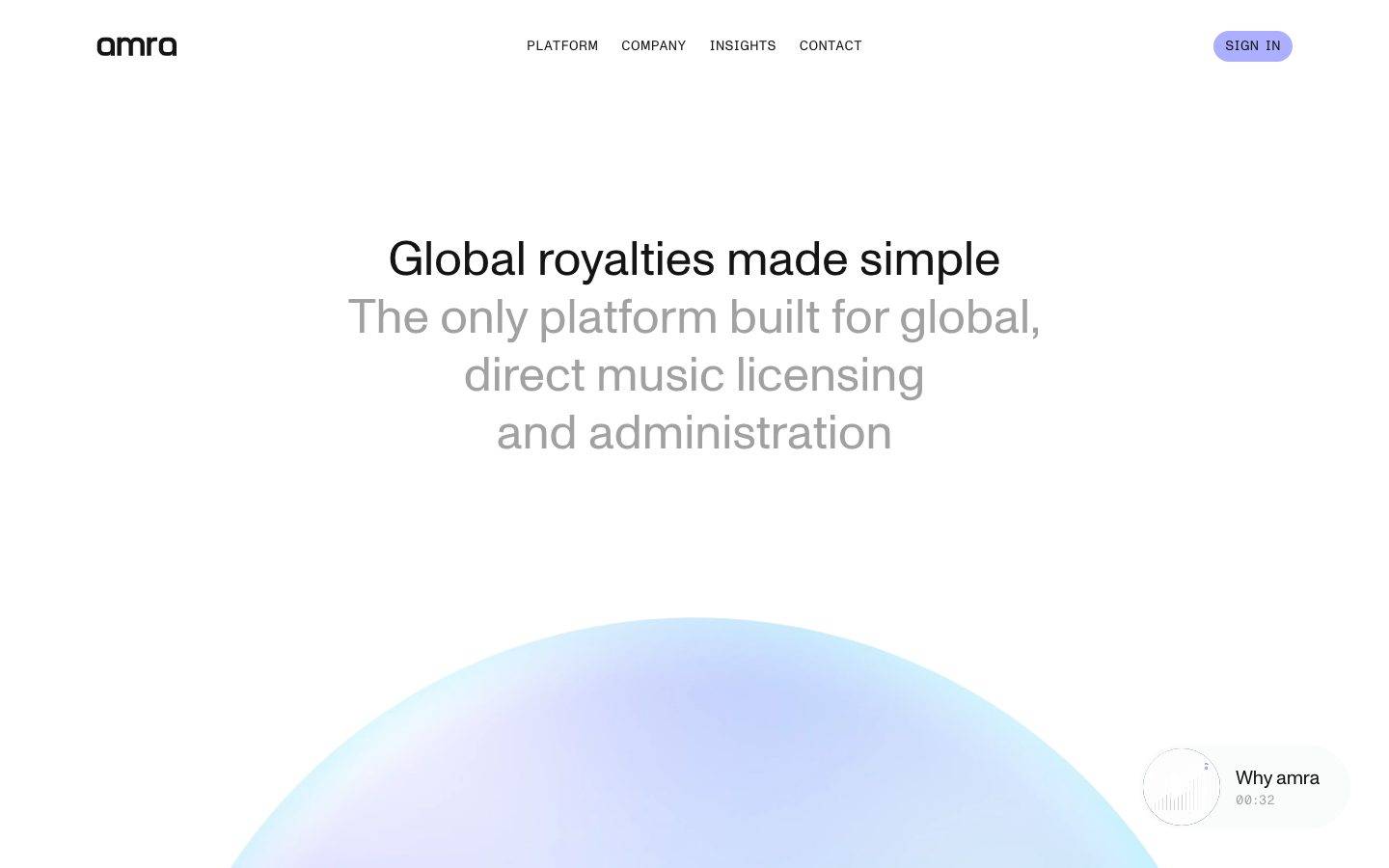 Amra homepage design, full-page screenshot