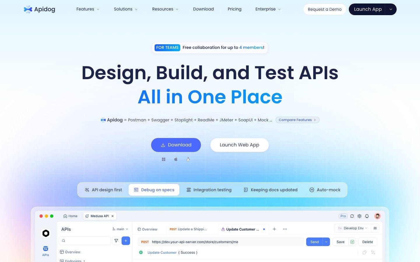 Apidog homepage design, full-page screenshot