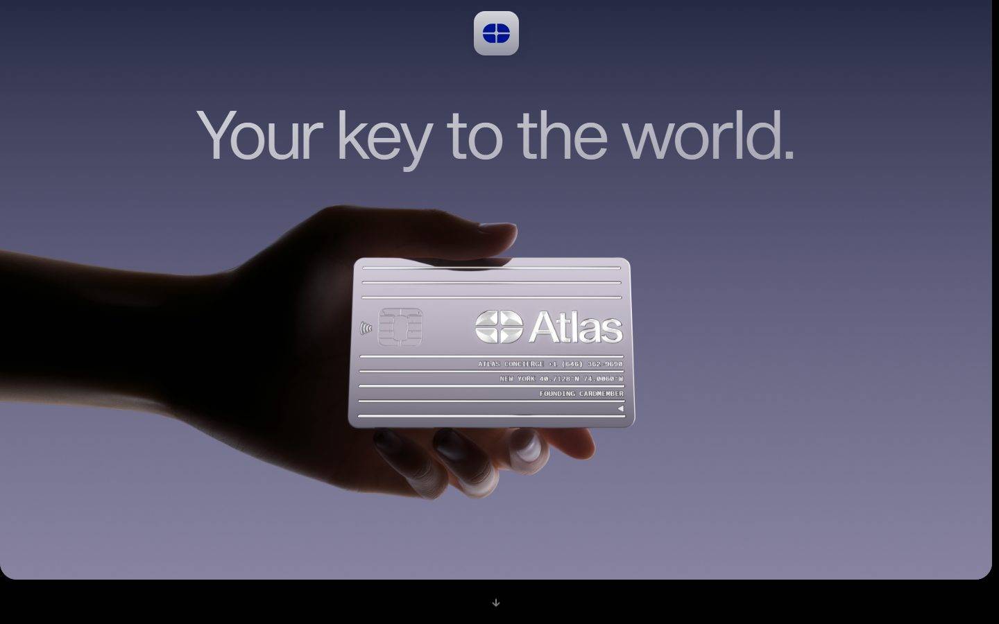 Atlascard homepage design, full-page screenshot