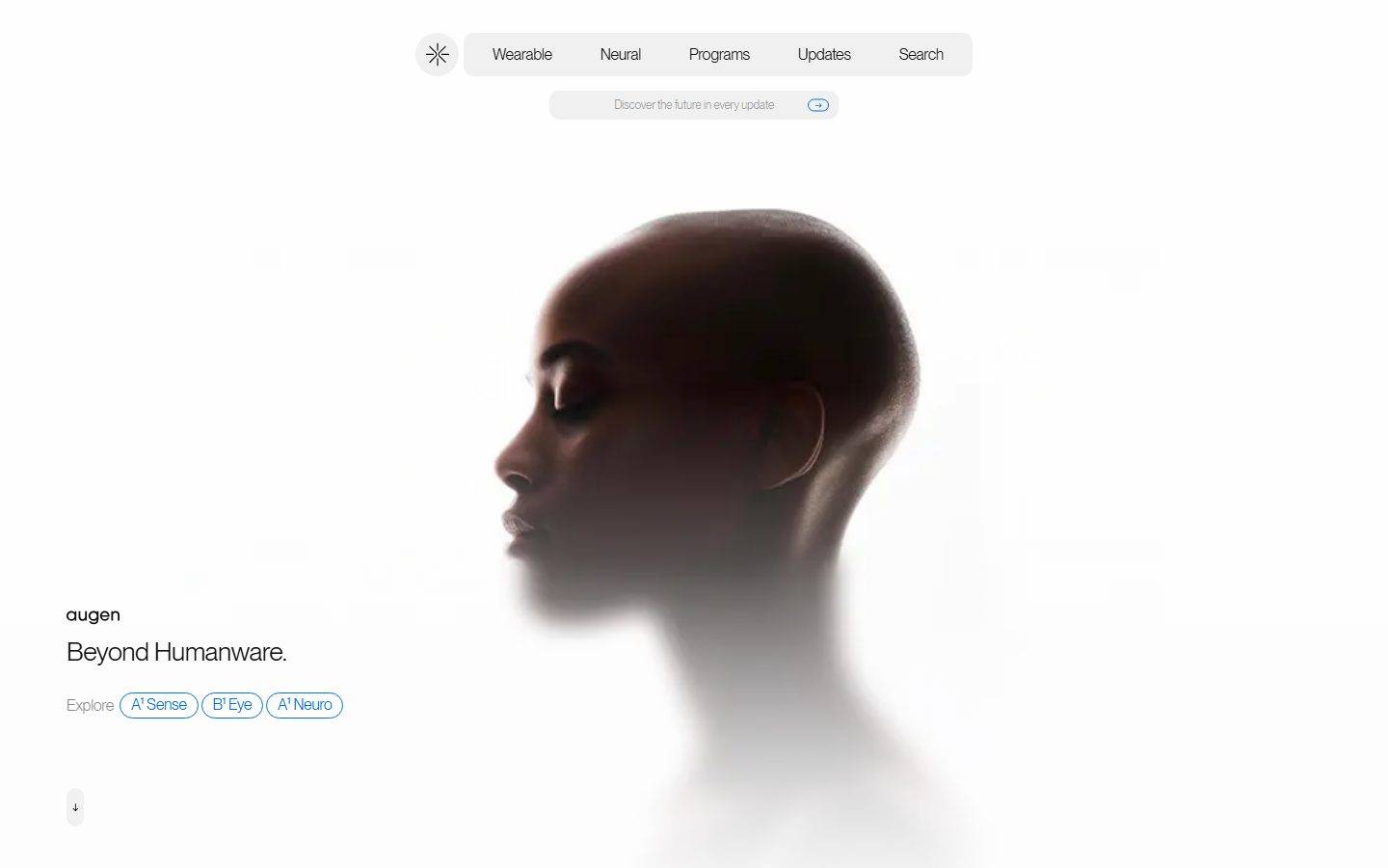 Augen homepage design, full-page screenshot