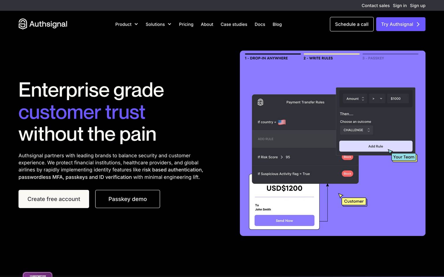 Authsignal homepage design, full-page screenshot