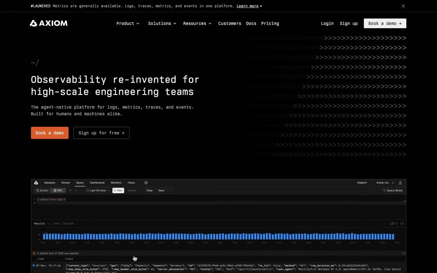 Axiom homepage design, full-page screenshot