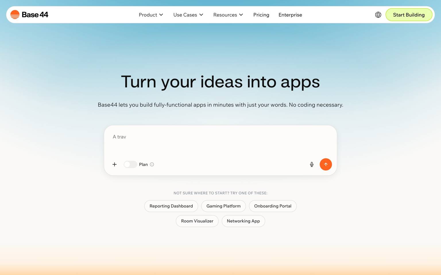 Base44 homepage design, full-page screenshot