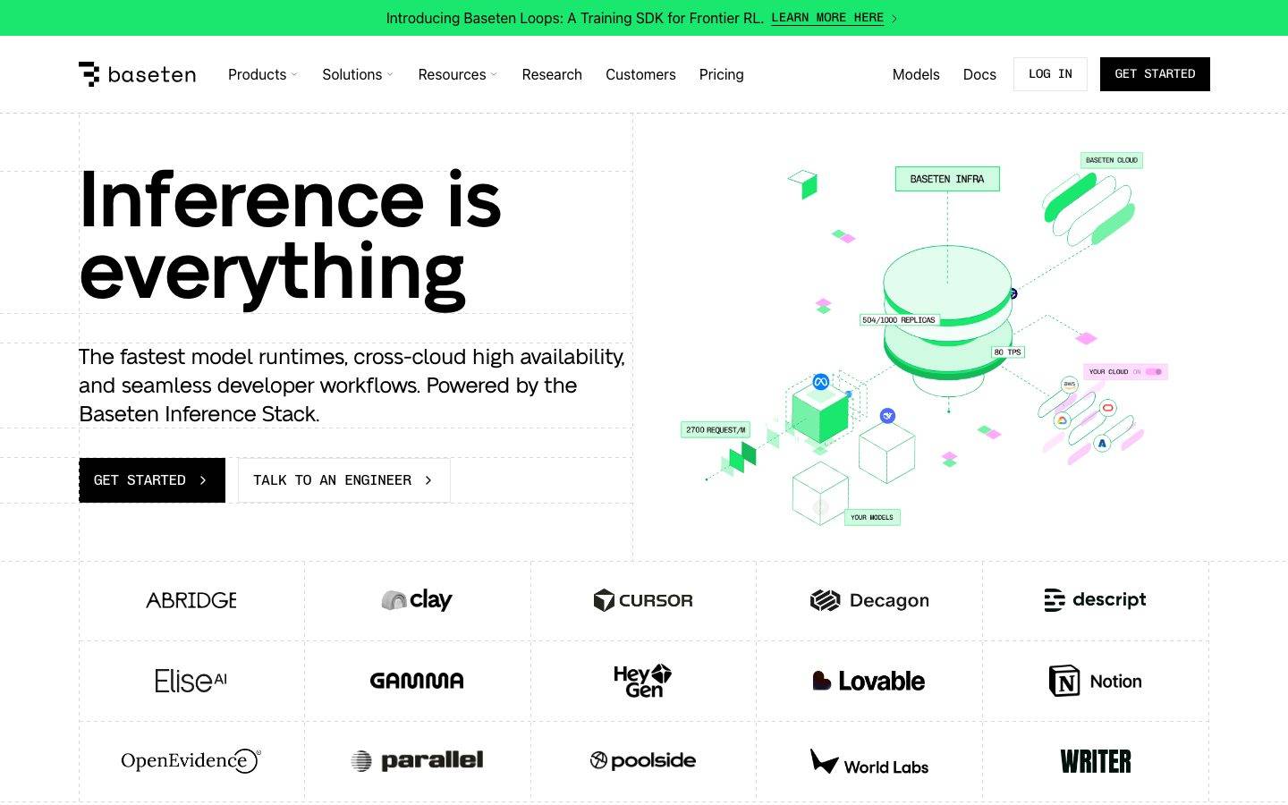 Baseten homepage design, full-page screenshot