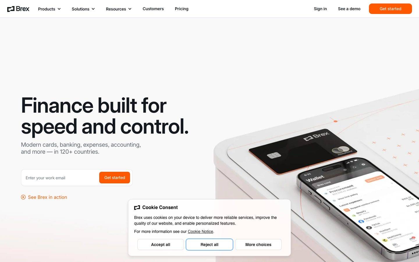 Brex homepage design, full-page screenshot