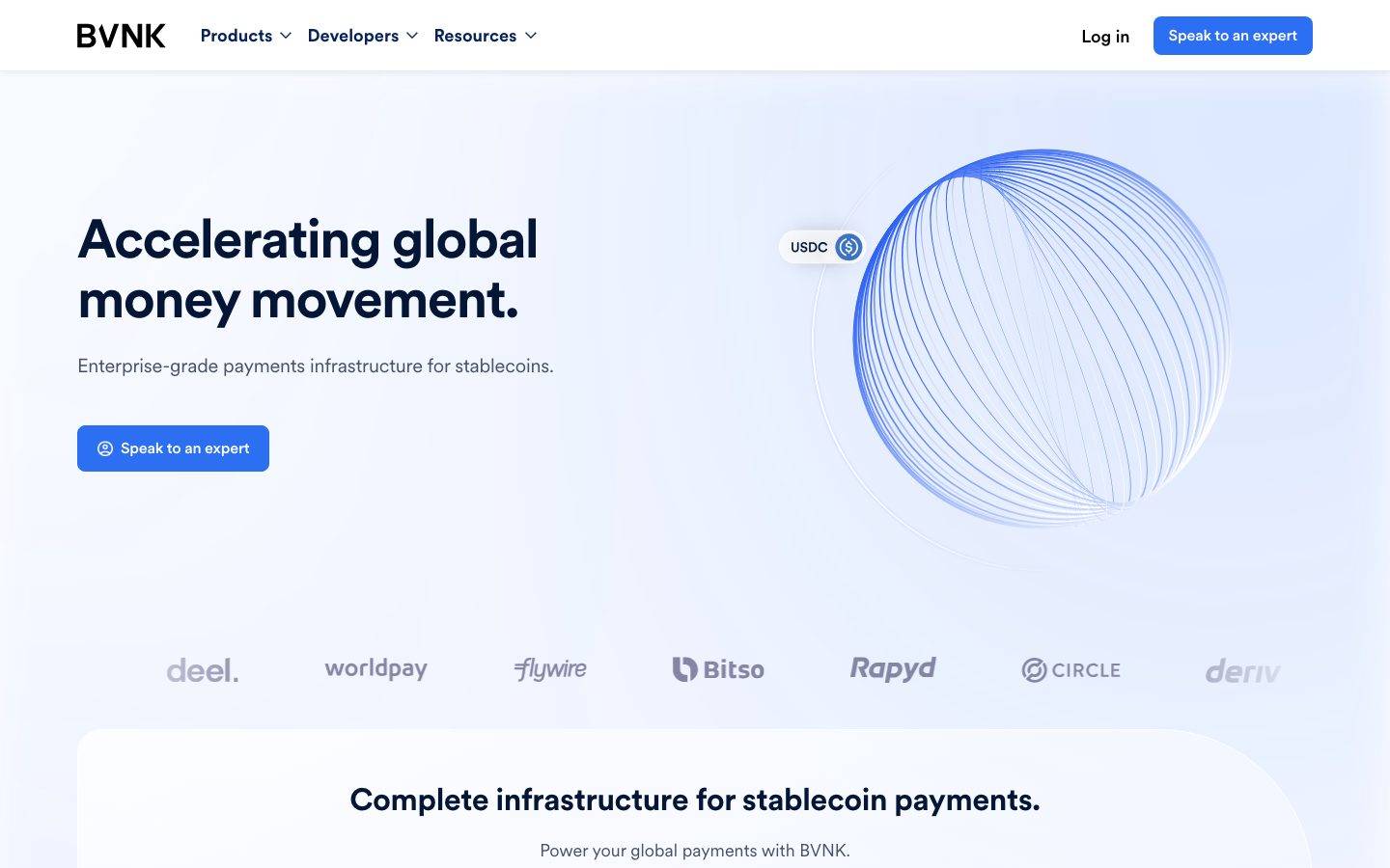 BVNK homepage design, full-page screenshot