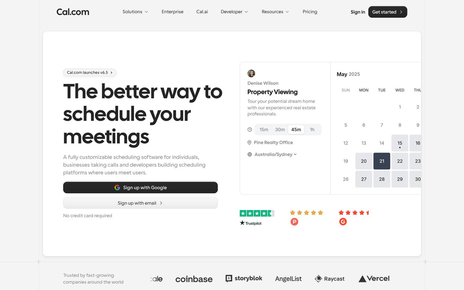 Cal.com homepage design, full-page screenshot