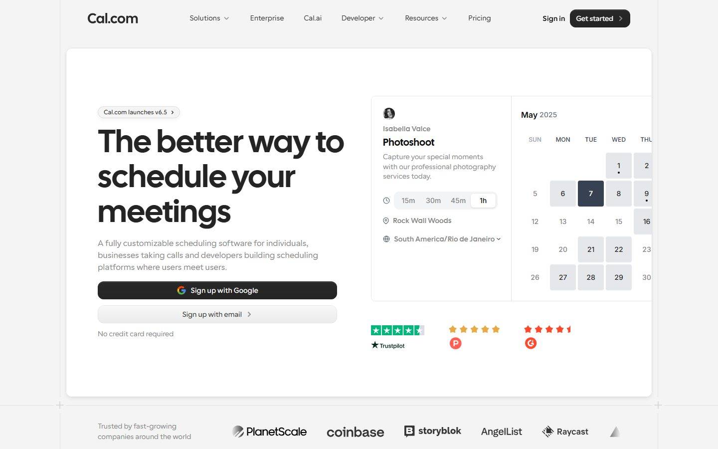 Cal.com homepage design, full-page screenshot
