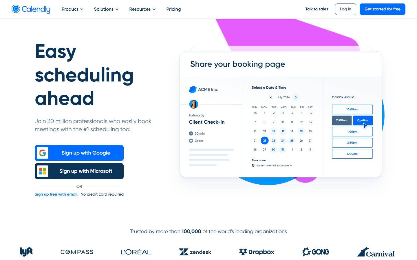 Calendly homepage design, full-page screenshot