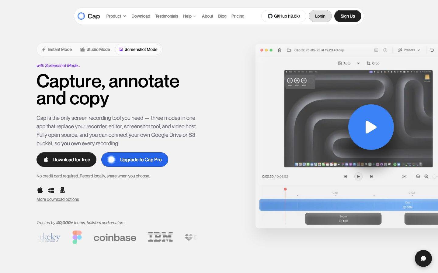 Cap homepage design, full-page screenshot