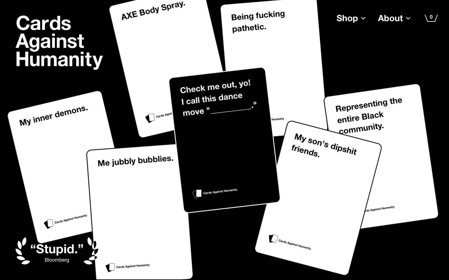 CardsAgainstHumanity homepage design, full-page screenshot