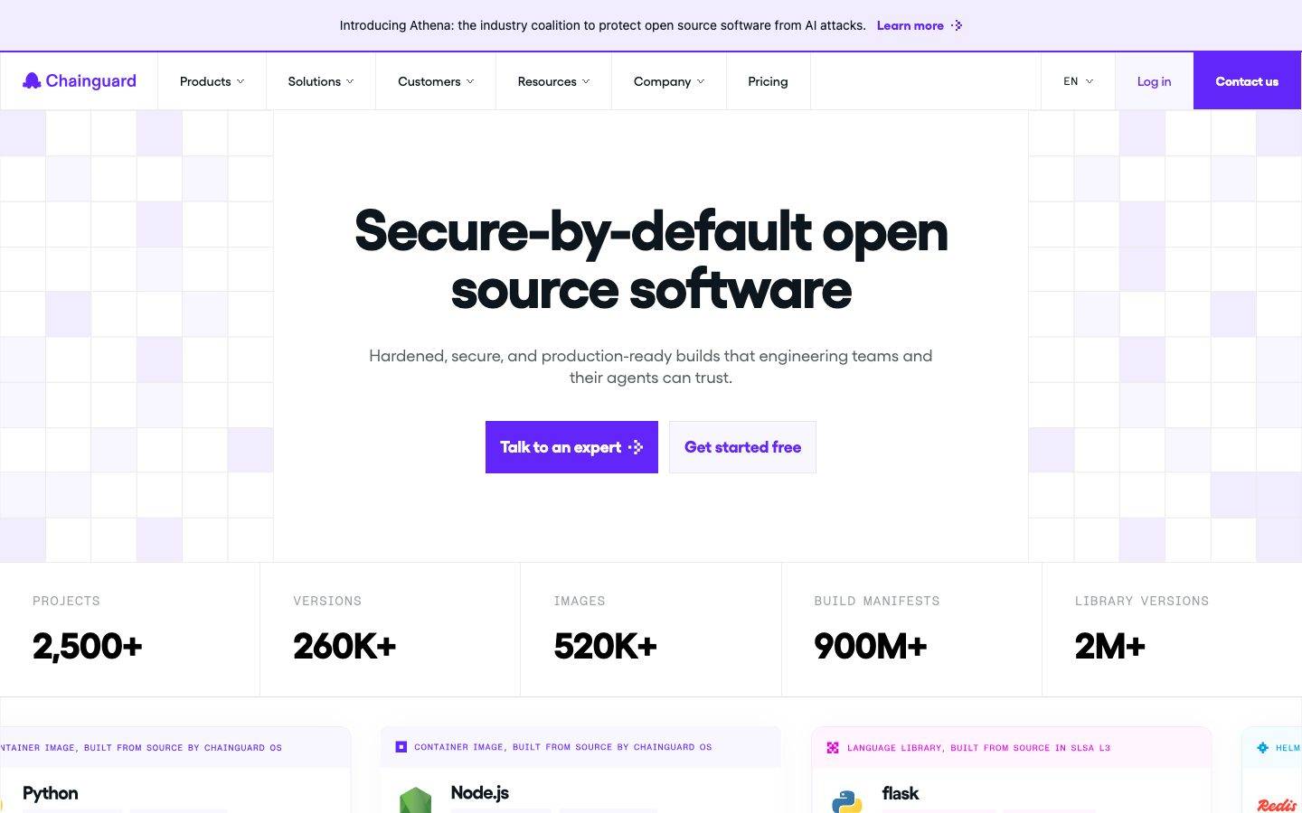 Chainguard homepage design, full-page screenshot