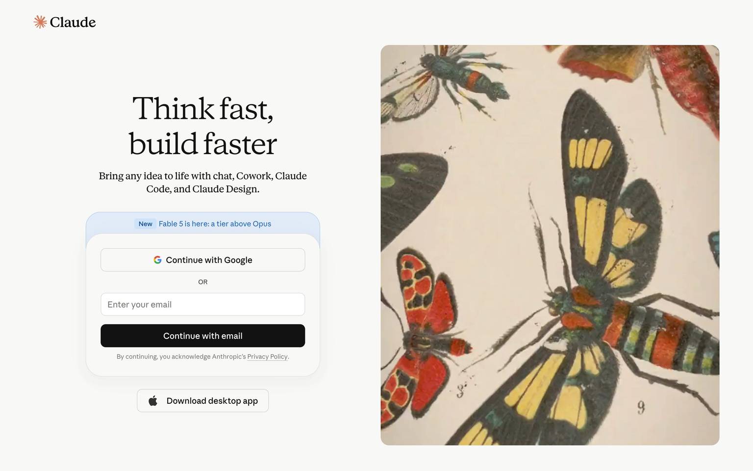 Claude homepage design, full-page screenshot