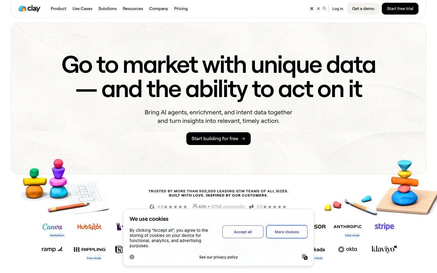 Clay homepage design, full-page screenshot