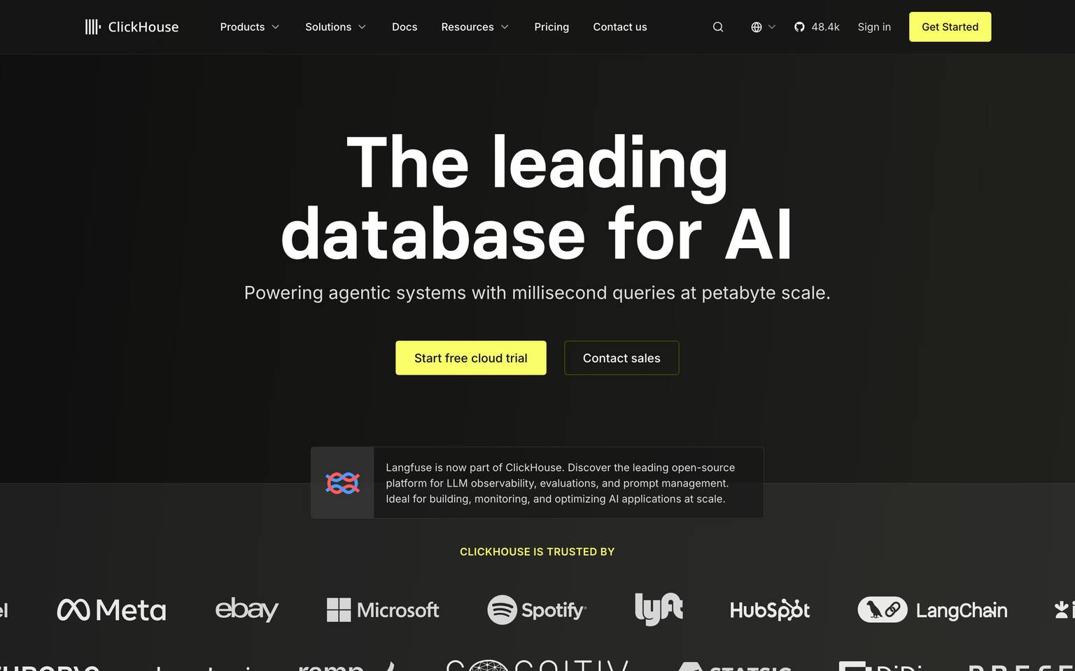ClickHouse homepage design, full-page screenshot