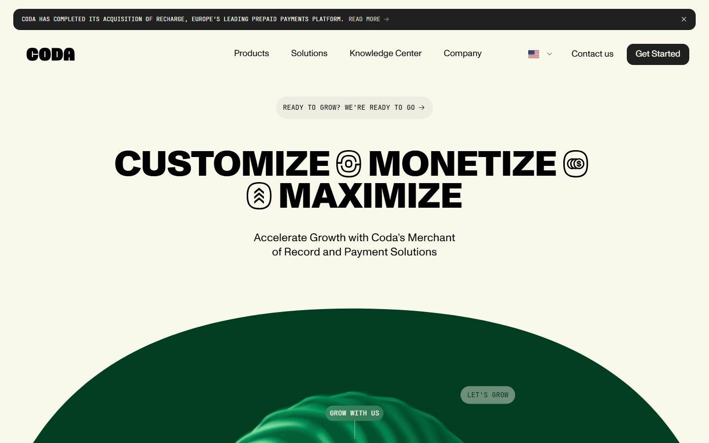 Coda homepage design, full-page screenshot