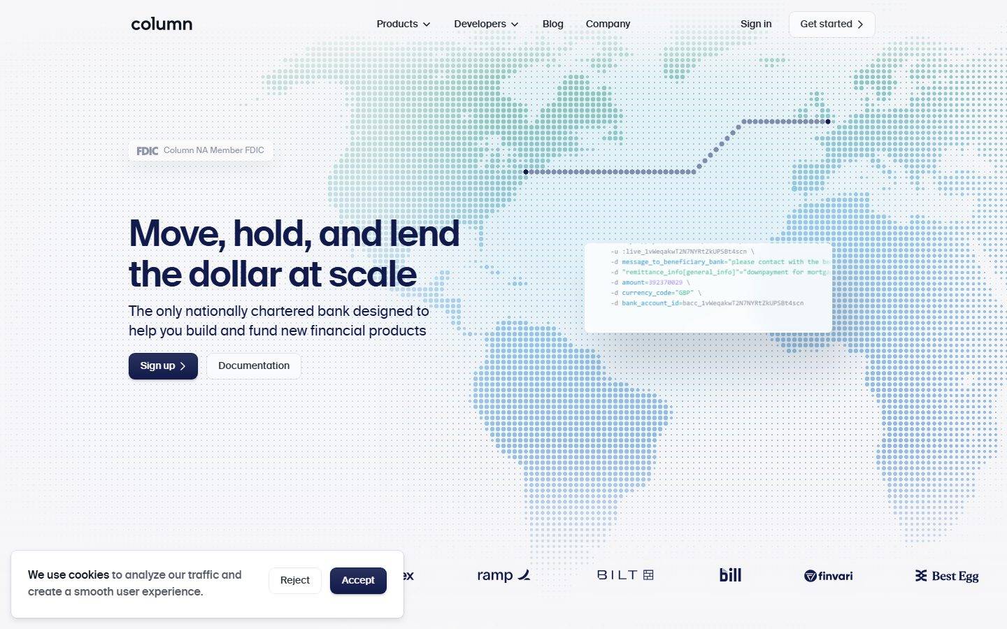 Column homepage design, full-page screenshot