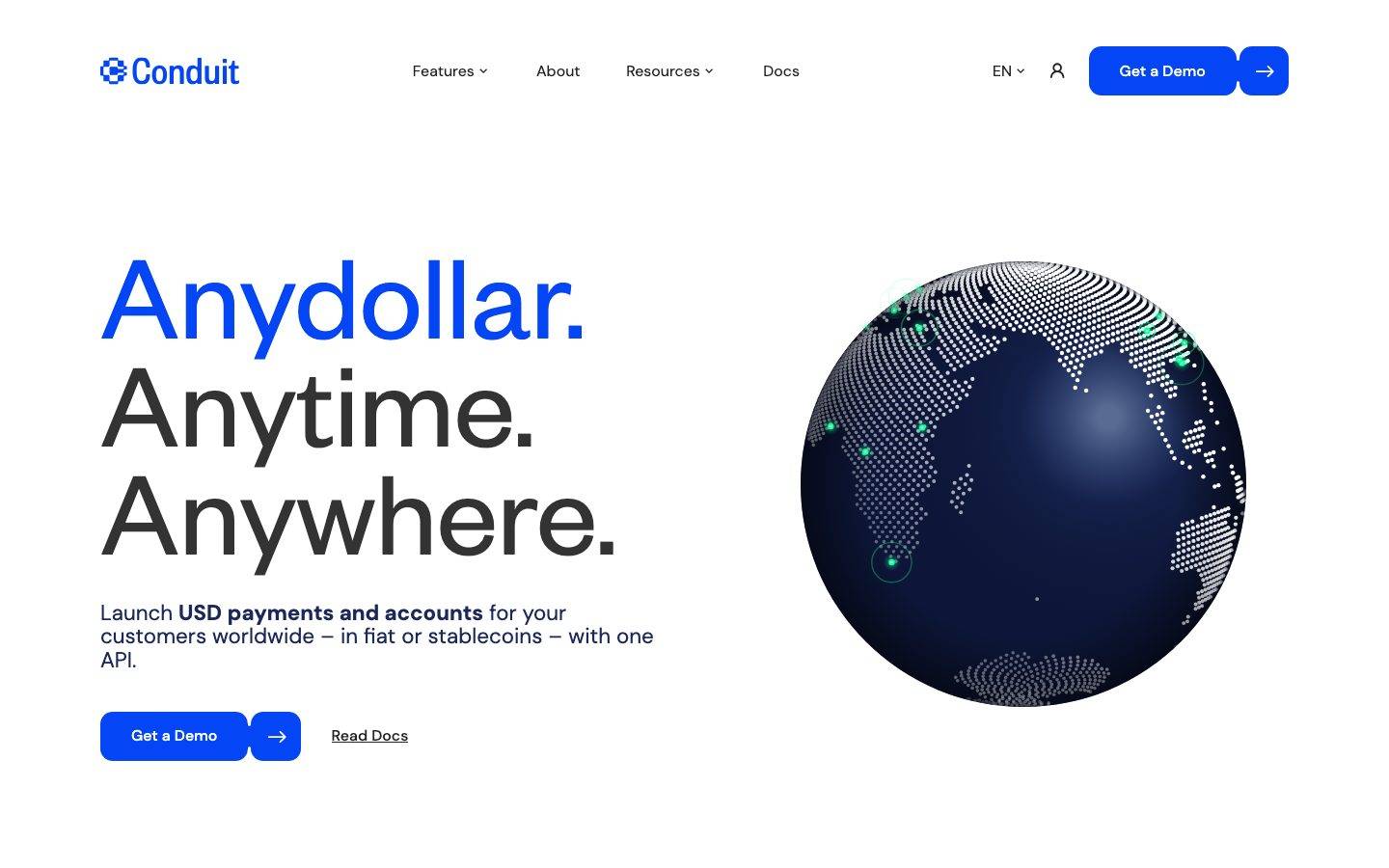 ConduitPay homepage design, full-page screenshot