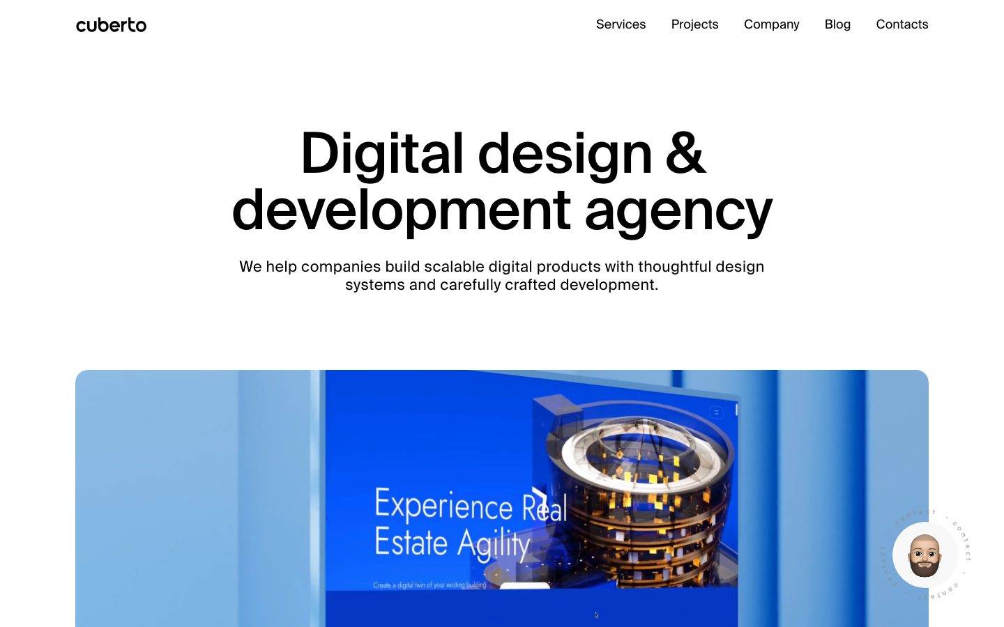 Cuberto homepage design, full-page screenshot