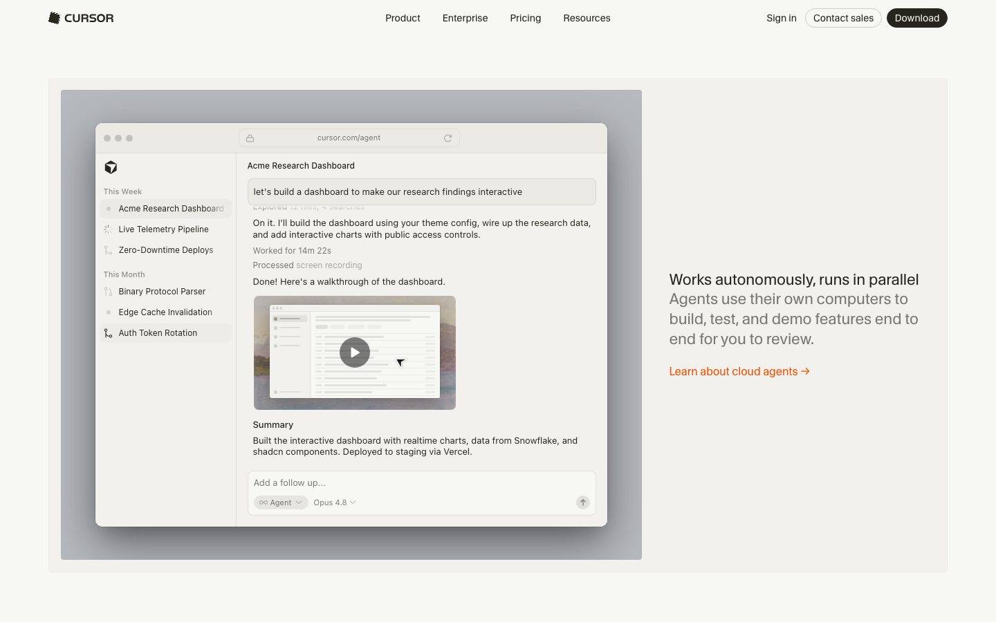Cursor homepage design, full-page screenshot