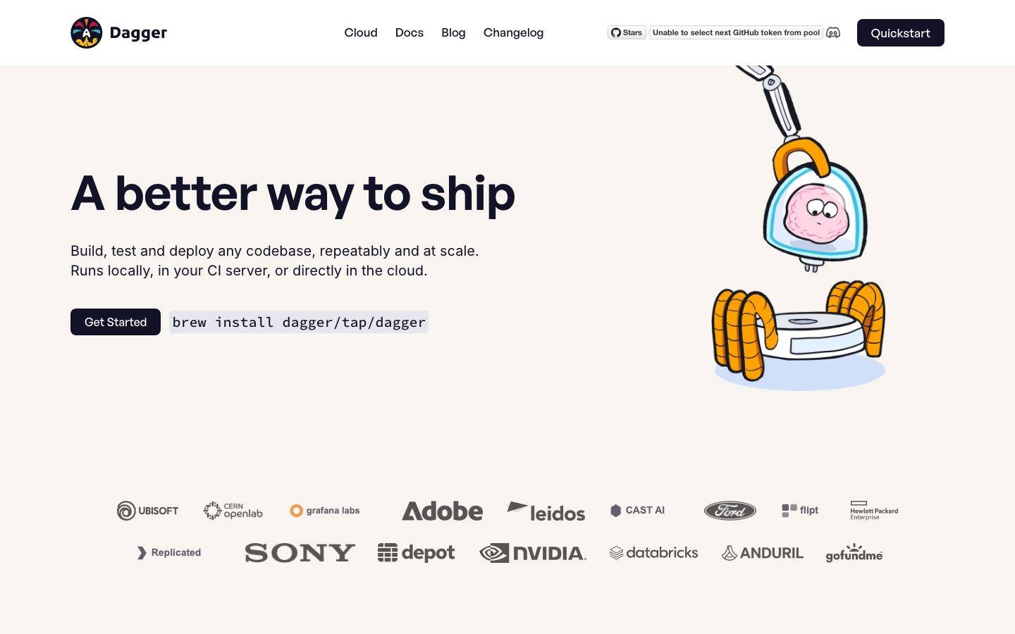 Dagger homepage design, full-page screenshot
