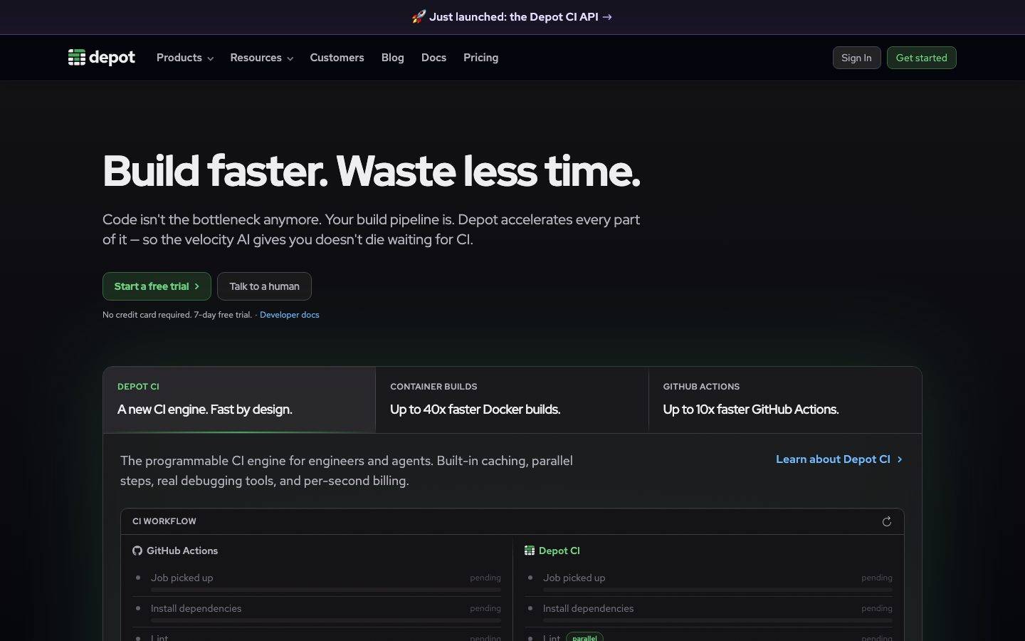 Depot homepage design, full-page screenshot