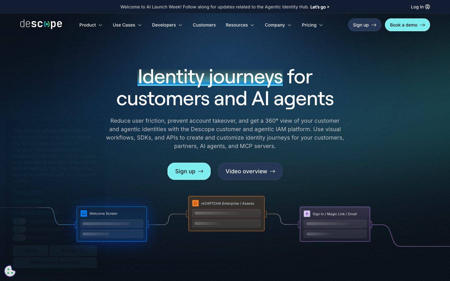 Descope homepage design, full-page screenshot