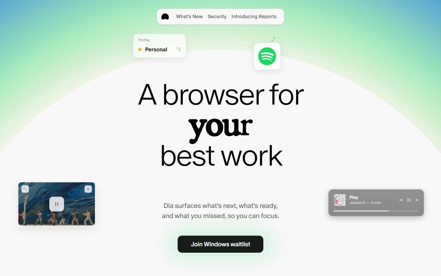 Dia-Browser homepage design, full-page screenshot