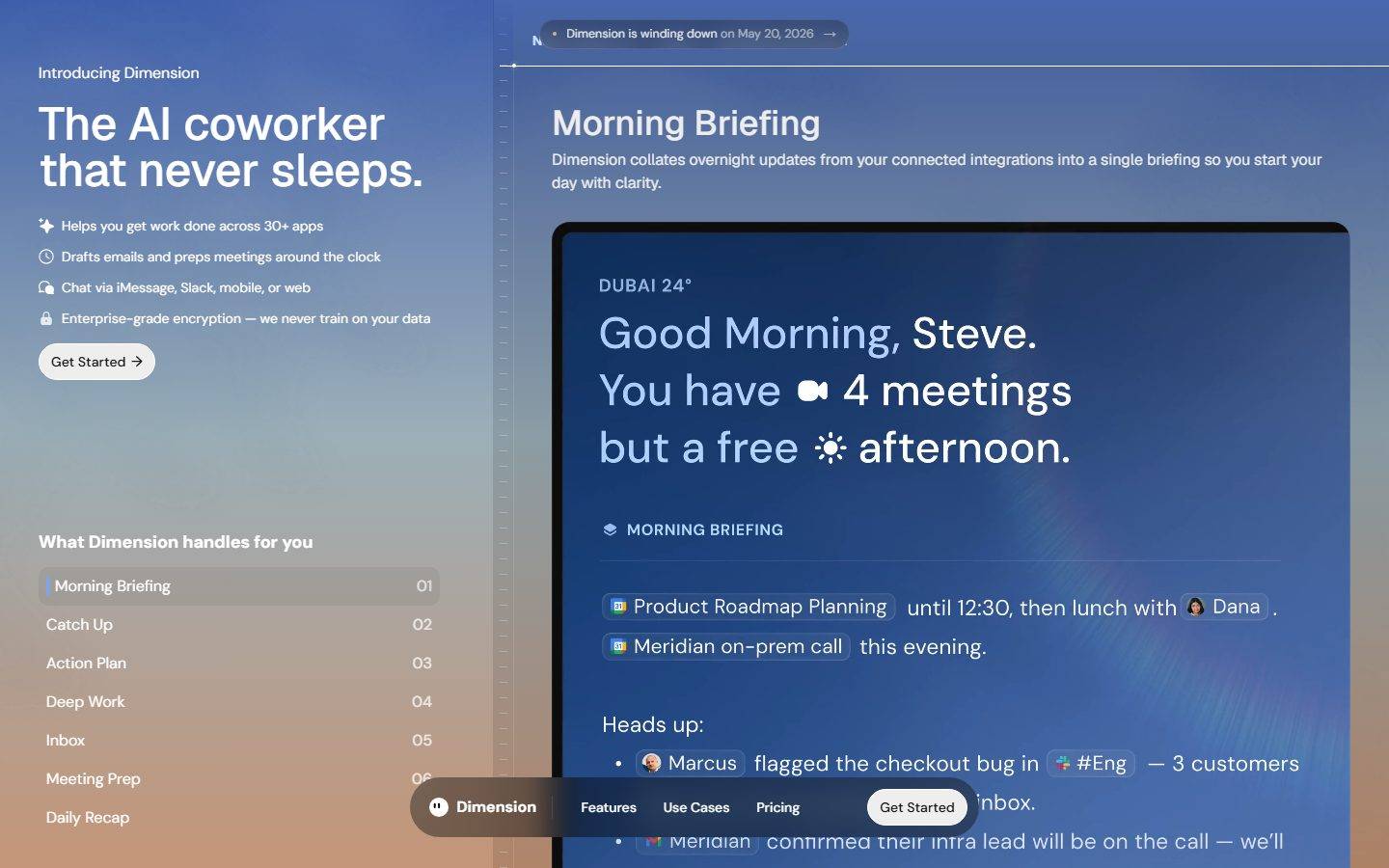 Dimension homepage design, full-page screenshot