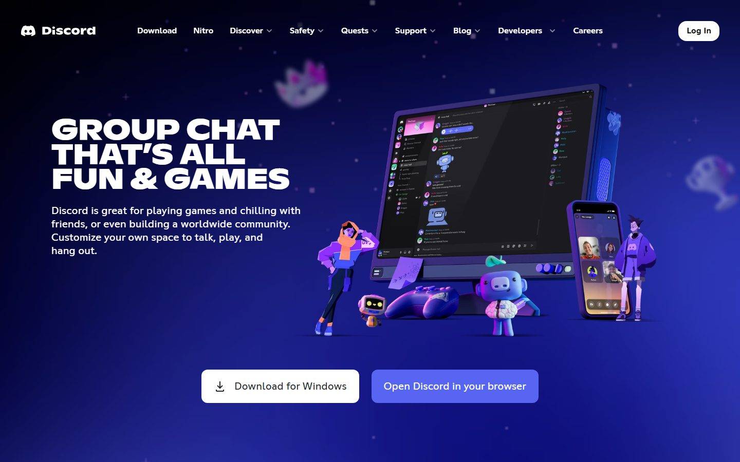 Discord homepage design, full-page screenshot