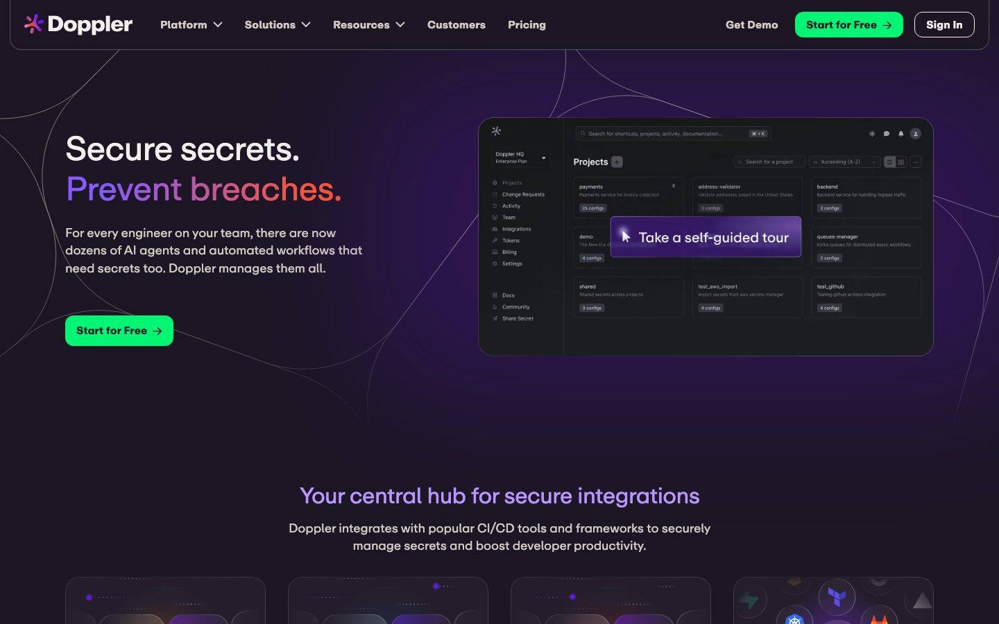 Doppler homepage design, full-page screenshot