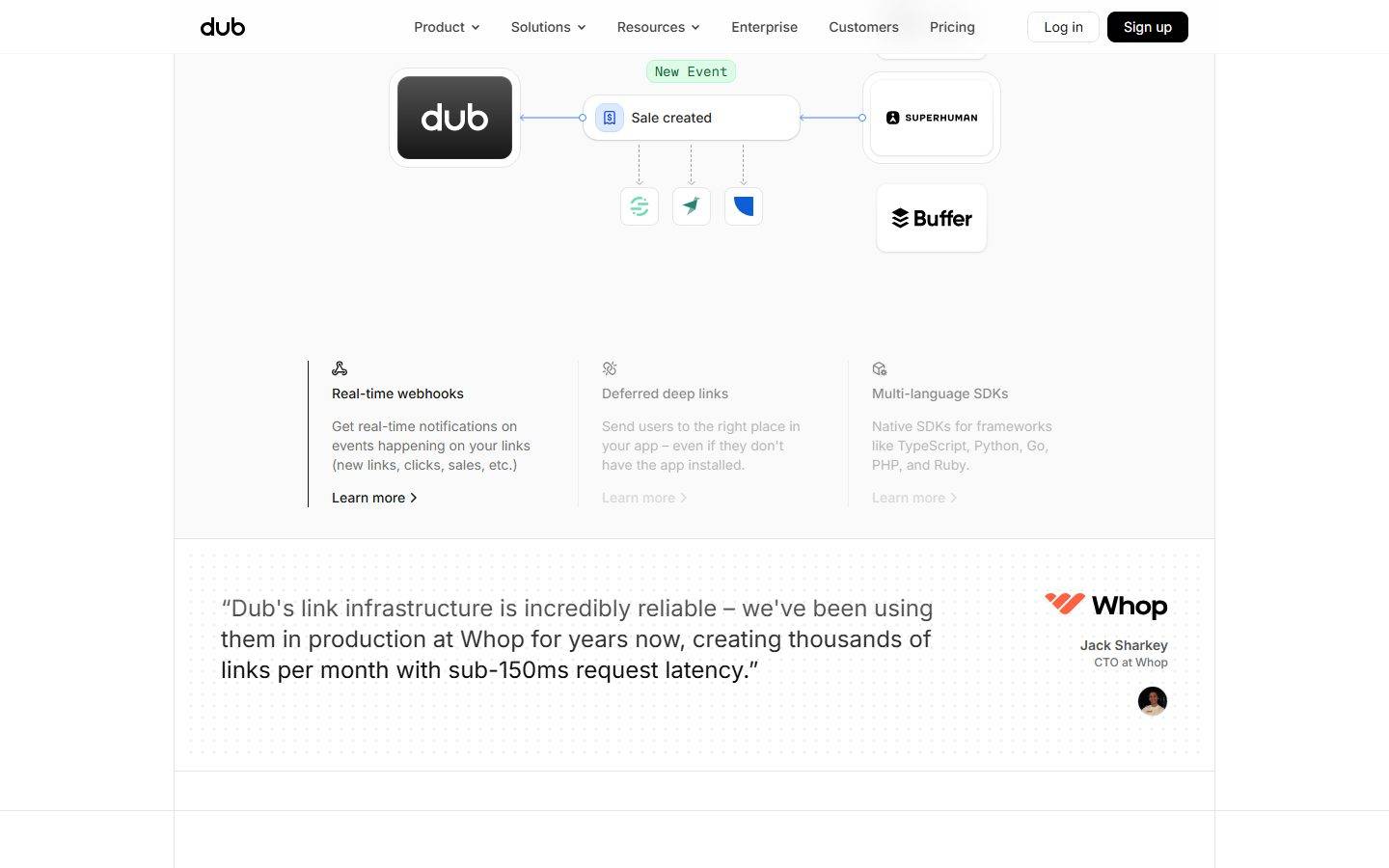 Dub homepage design, full-page screenshot