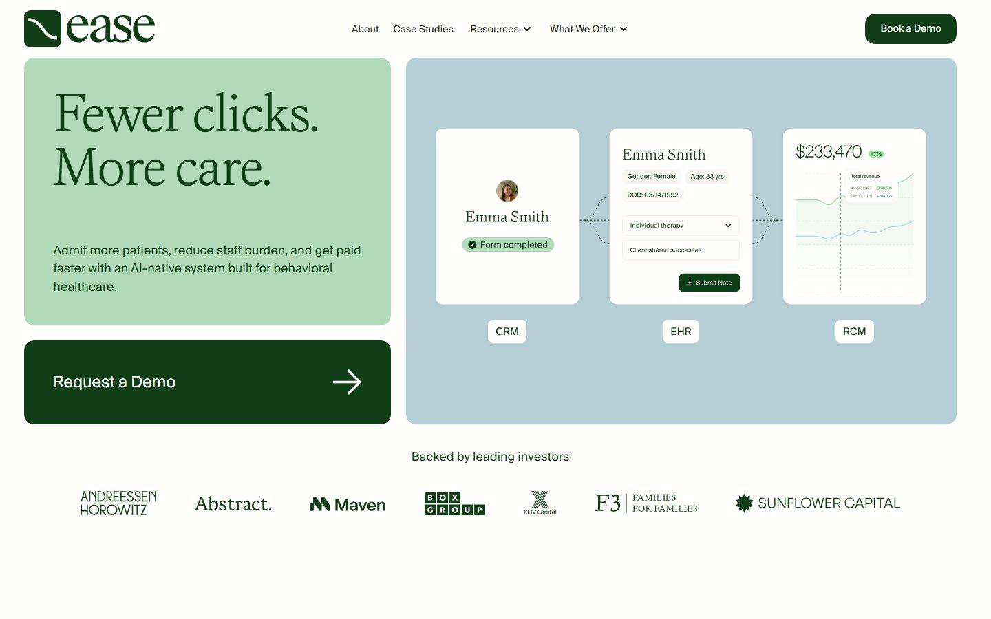 EaseHealth homepage design, full-page screenshot