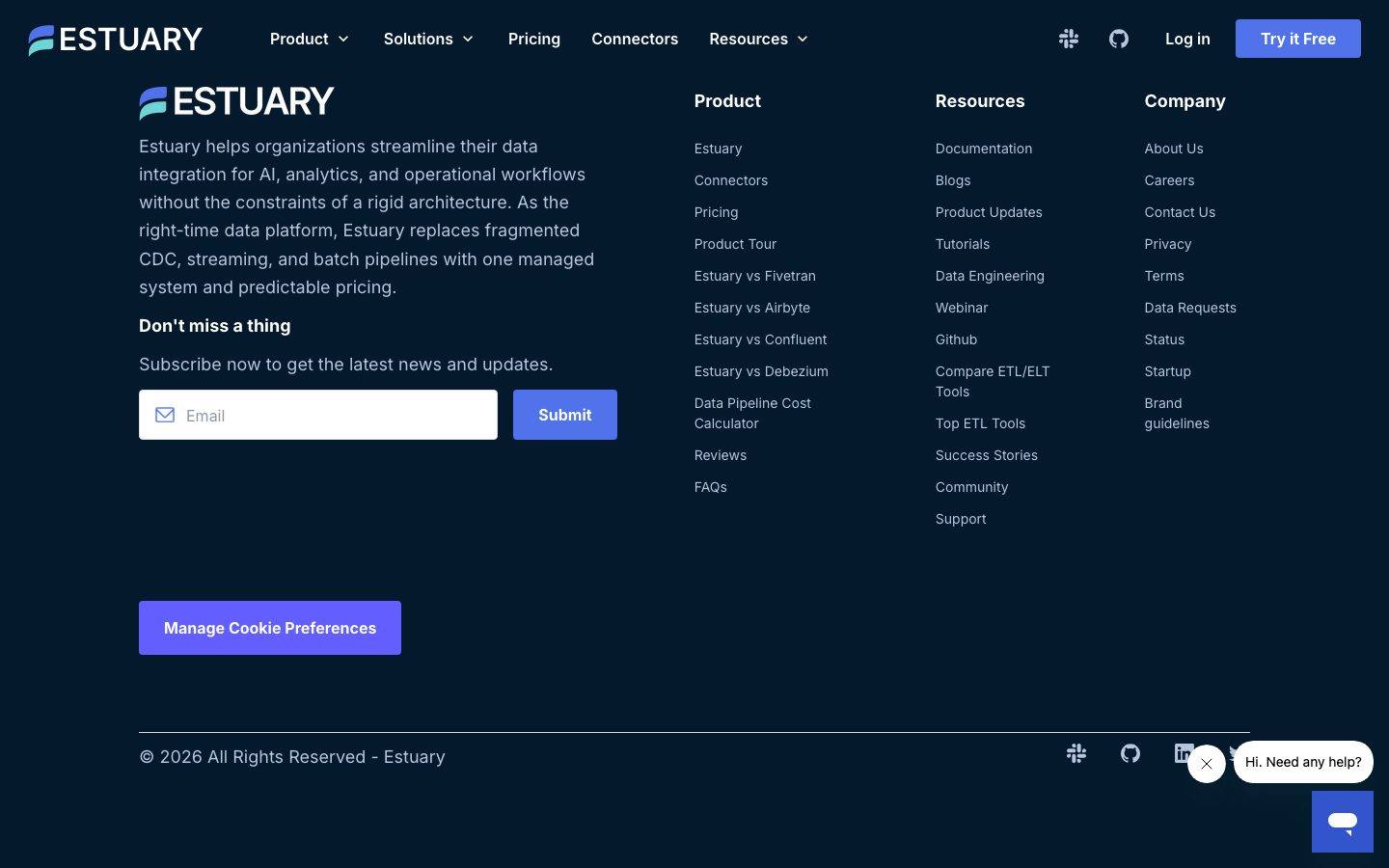 Estuary homepage design, full-page screenshot