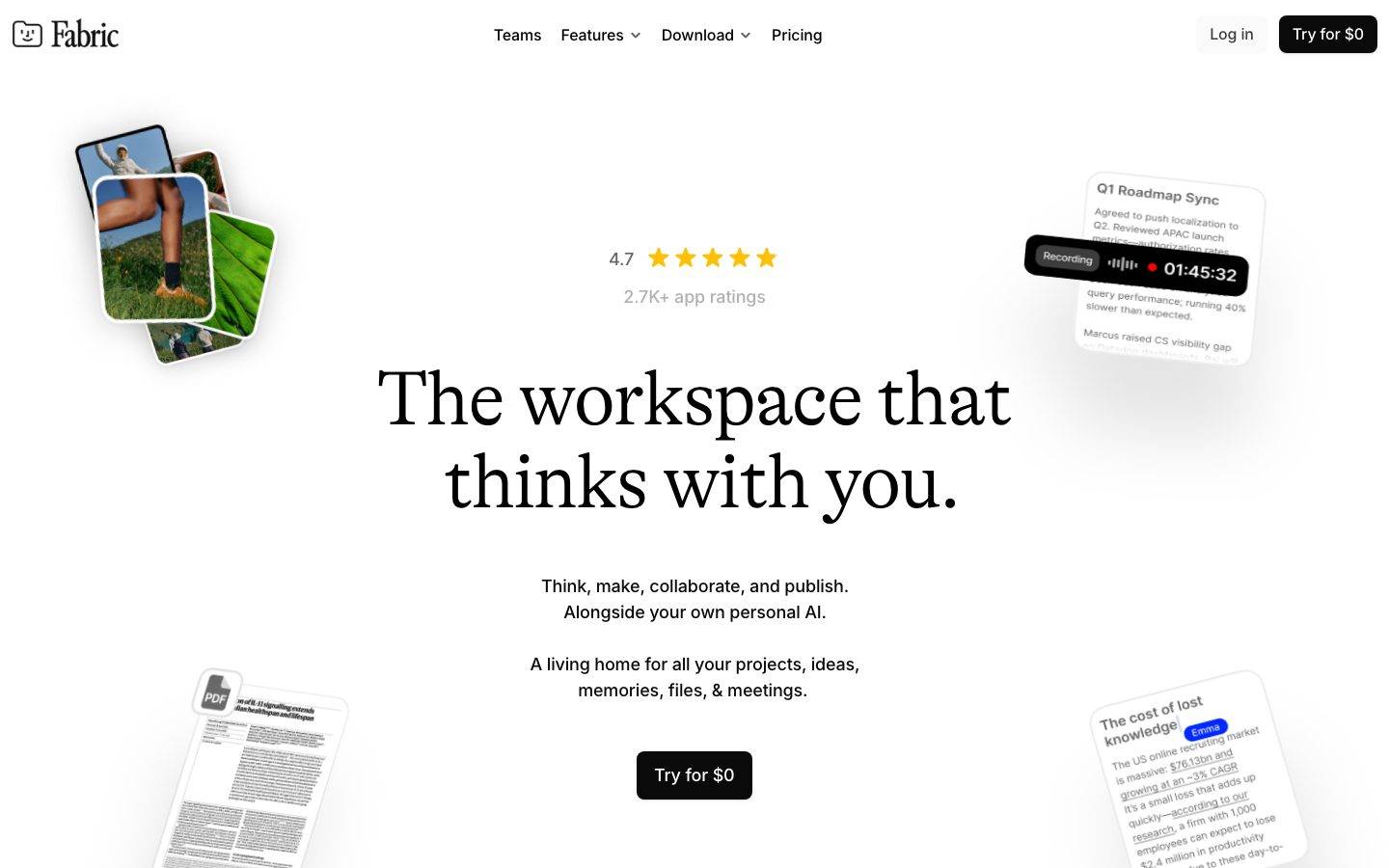 Fabric homepage design, full-page screenshot
