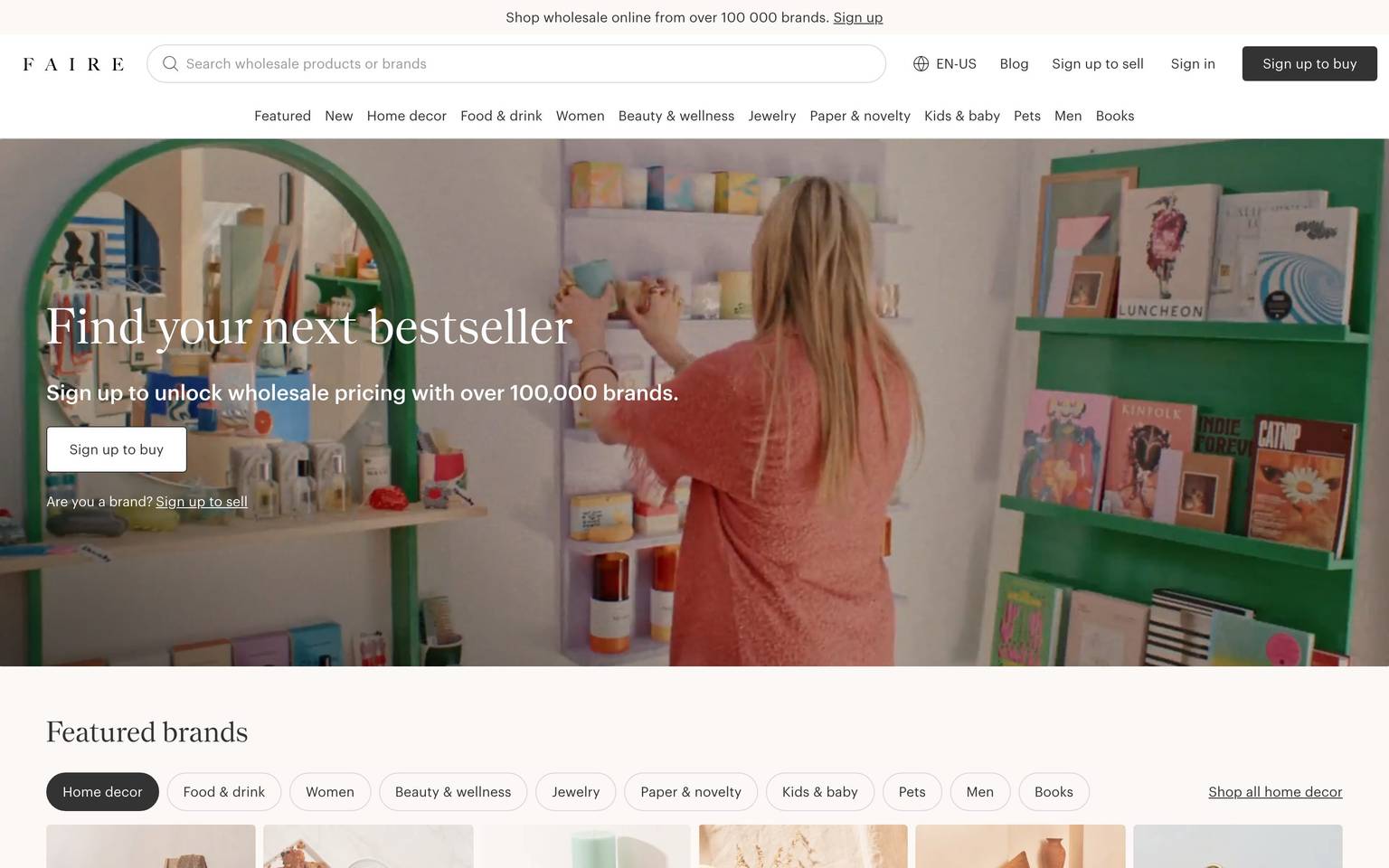 Faire homepage design, full-page screenshot
