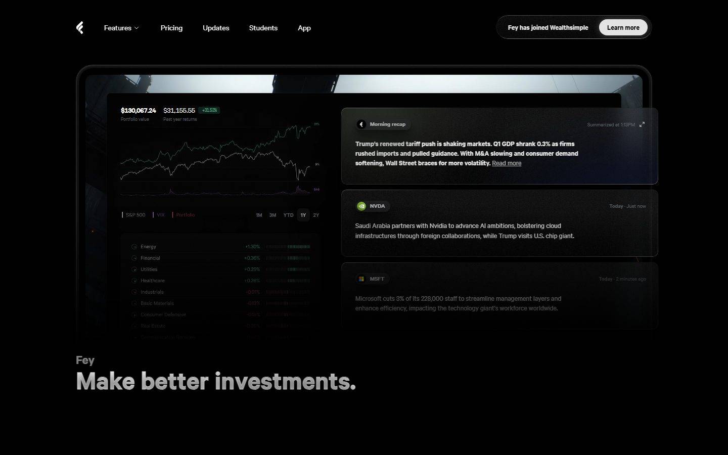 Fey homepage design, full-page screenshot