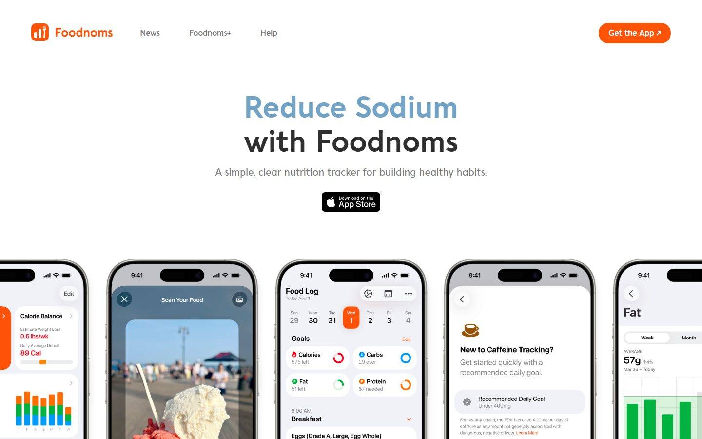 Foodnoms homepage design, full-page screenshot