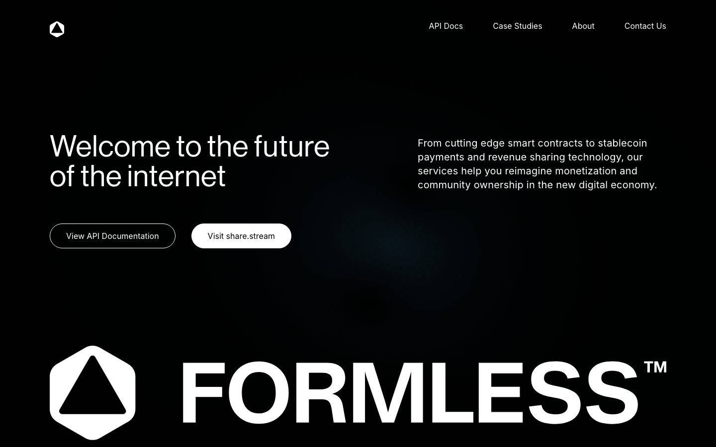 Formless homepage design, full-page screenshot