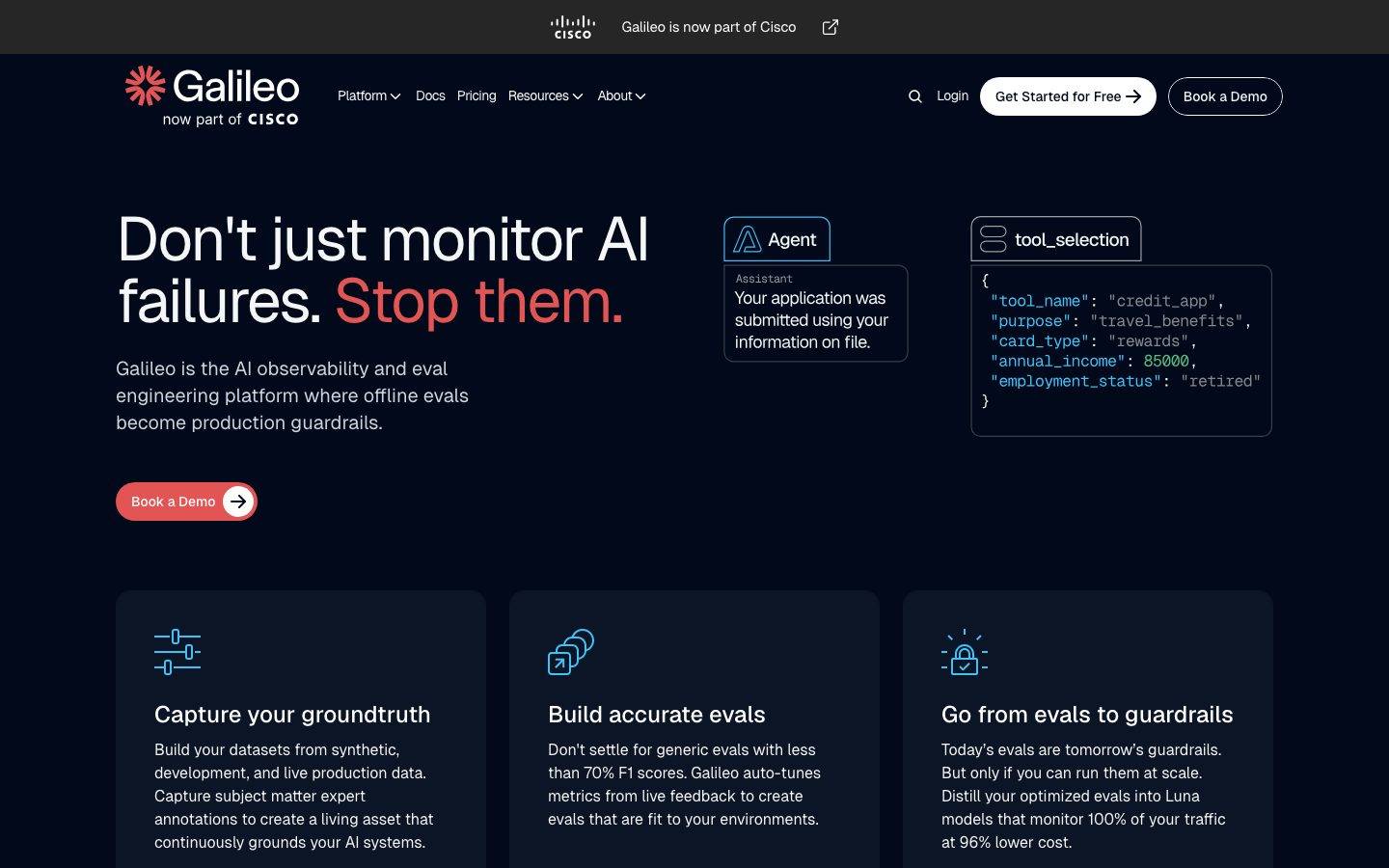 Galileo homepage design, full-page screenshot