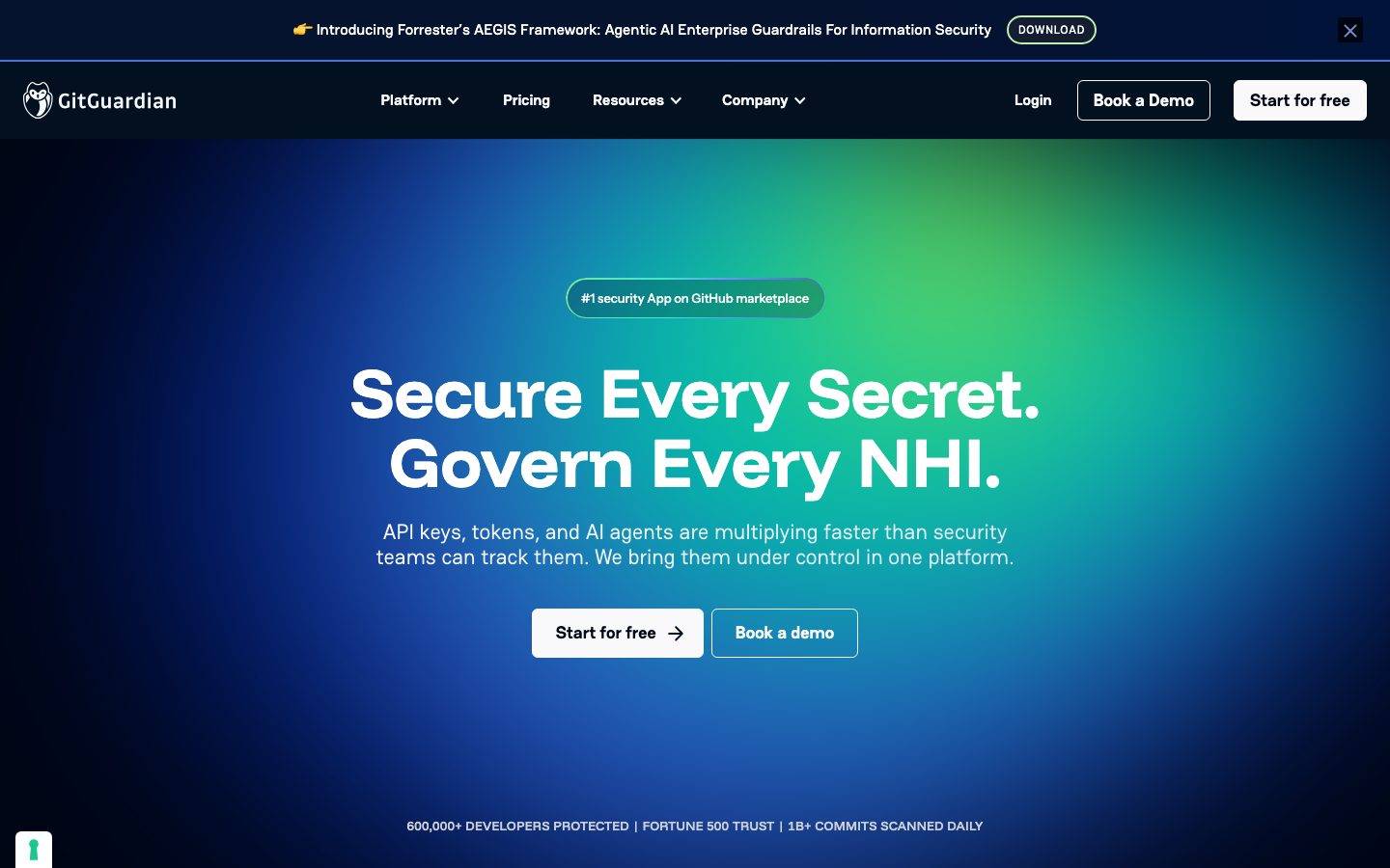 GitGuardian homepage design, full-page screenshot
