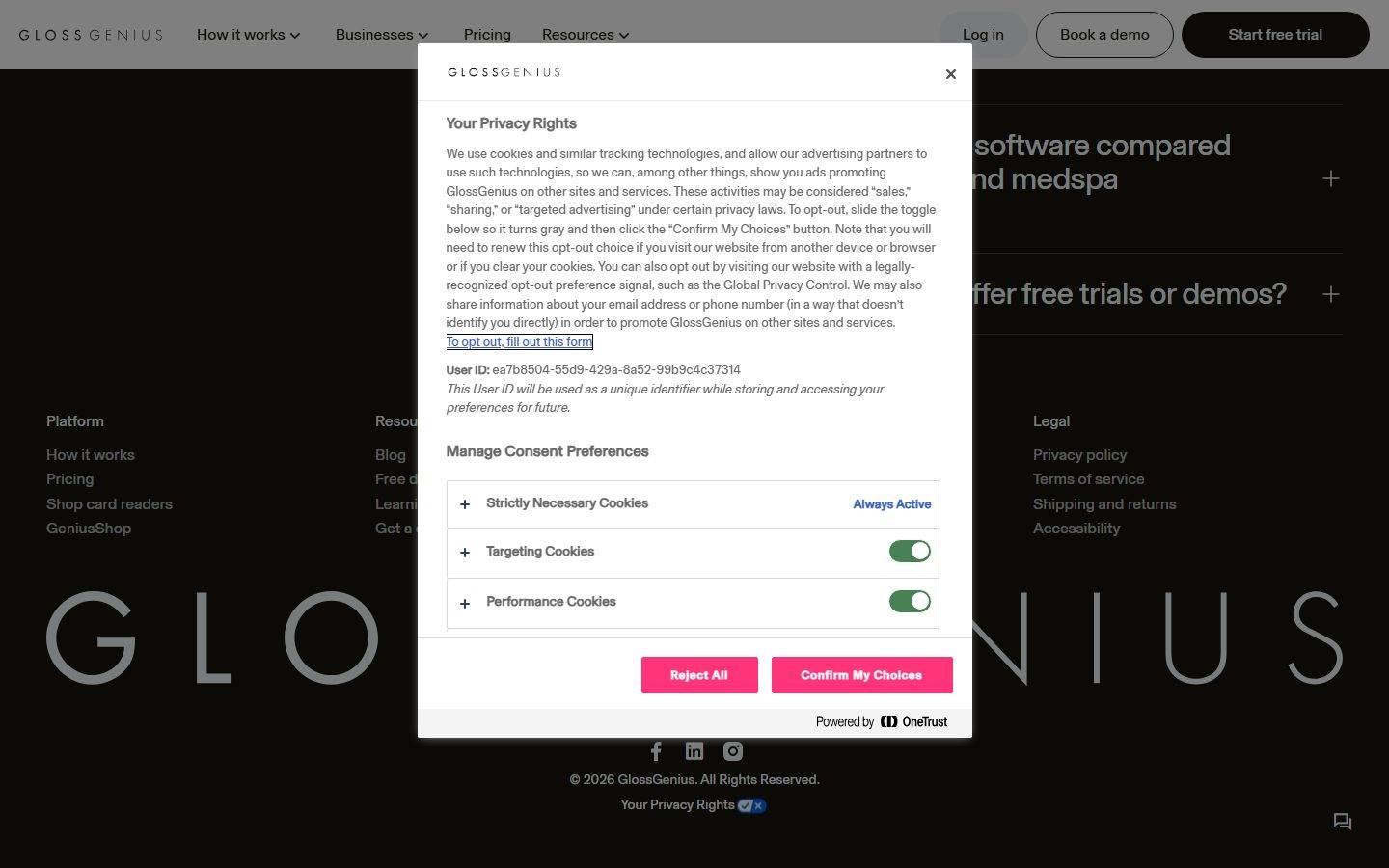 GlossGenius homepage design, full-page screenshot
