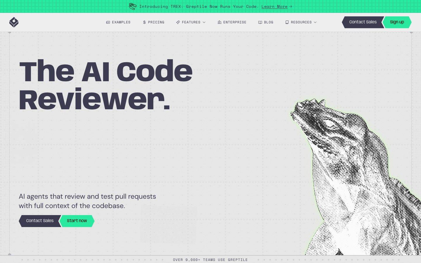 Greptile homepage design, full-page screenshot