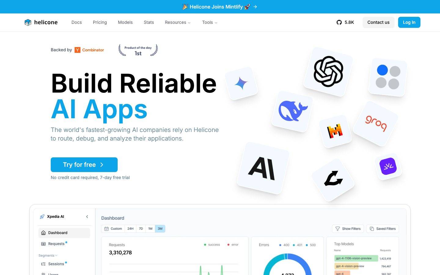 Helicone homepage design, full-page screenshot
