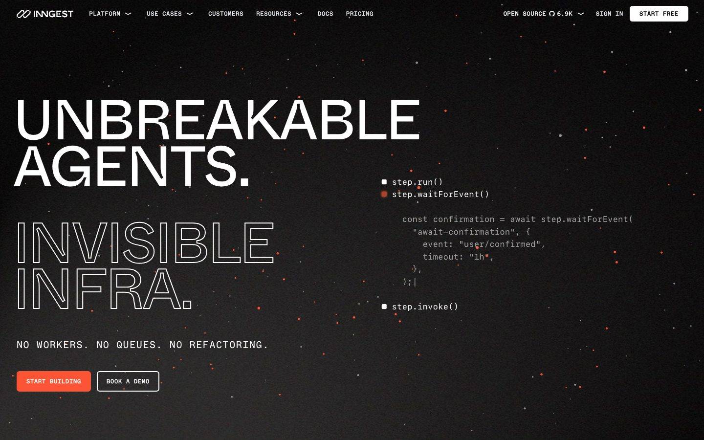 Inngest homepage design, full-page screenshot