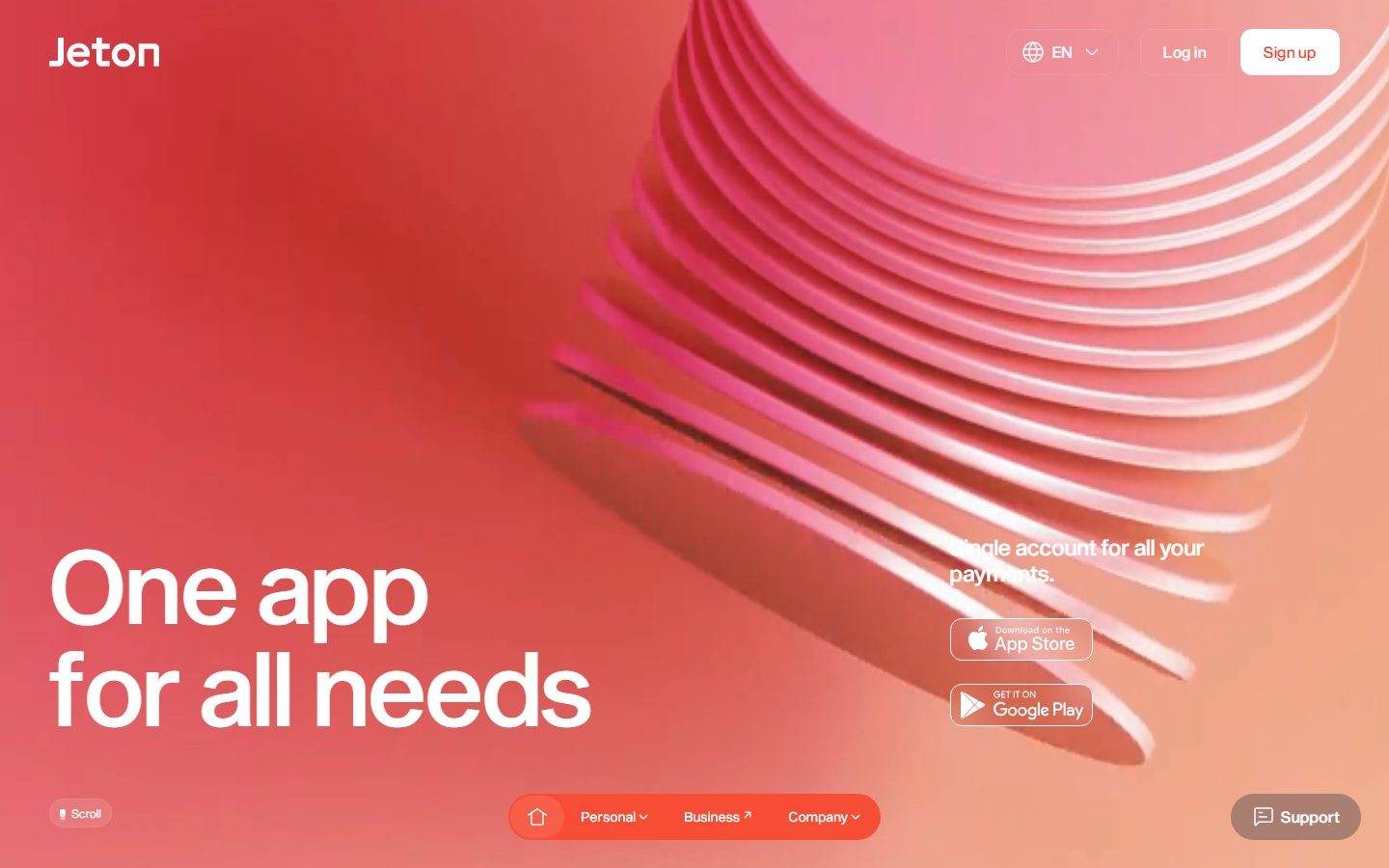 Jeton homepage design, full-page screenshot