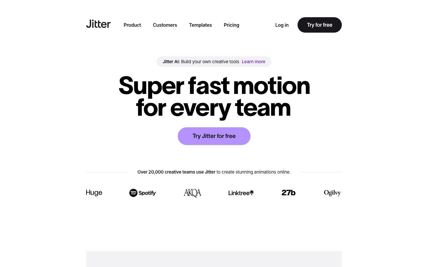 Jitter homepage design, full-page screenshot