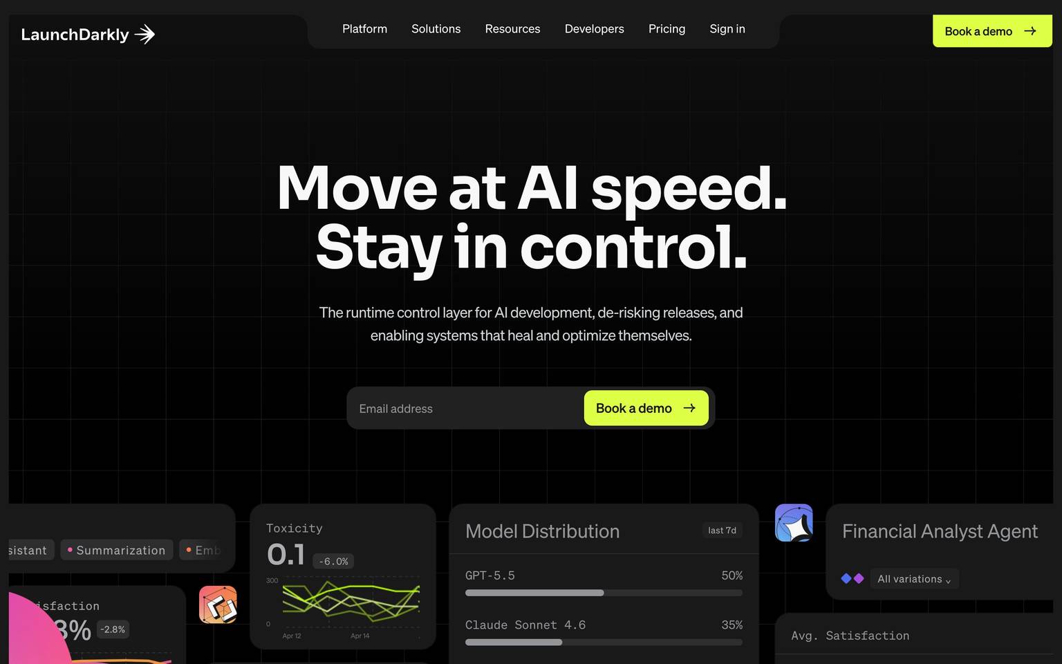 LaunchDarkly homepage design, full-page screenshot